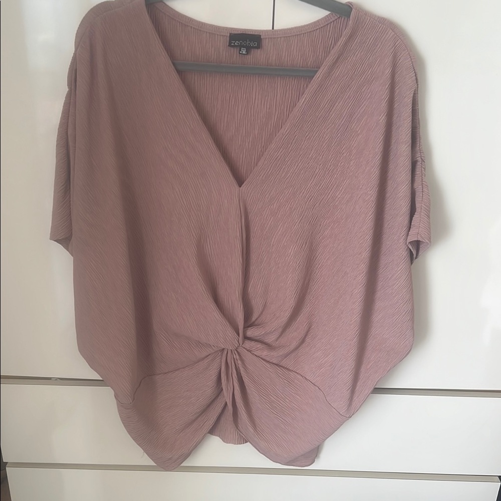 Zenobia Pink Dolman Sleeve Tie Front Blouse